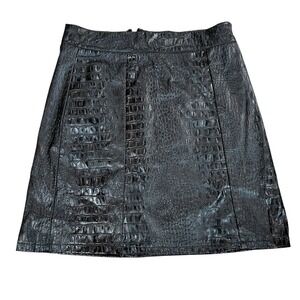 Akira Black Croc Embossed Faux Leather Mini Skirt Size S Zipper Back